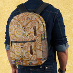 Tree of Life by Gustav Klimt, Stylized Art Nouveau Printed Backpack<br><div class="desc">Tree of Life (1905-1911) by Gustav Klimt. The Tree of Life is a vintage Art Nouveau painting featuring the tree of knowledge calling into question the black bird of prey, the symbol of death. The normal life cycle as understood by Freud and Klimt. The Stoclet Frieze is a series of...</div>