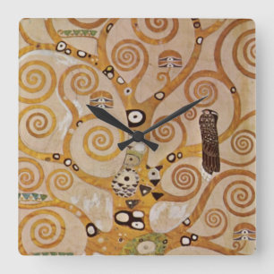 Tree of Life by Gustav Klimt, Stylized Art Nouveau Square Wall Clock