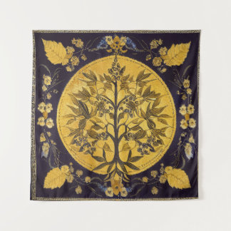 Tree of Life by kedoki black gold embroidery Throw Tapestry