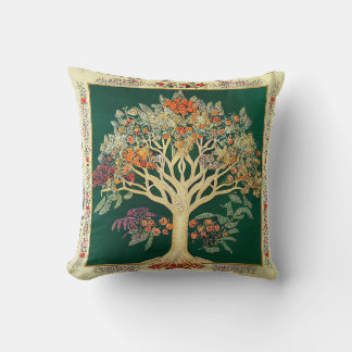 Tree of Life by kedoki Green Embroidery Throw Pillow