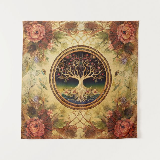 Tree of Life by kedoki rose gold embroidery Tapestry (Front)