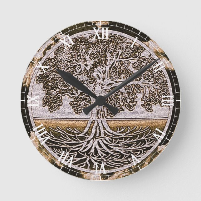 Tree of Life Circle of Life in Brown Round Clock (Front)