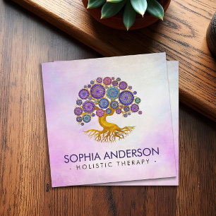 Tree of life - Colorful Mosaic Circles Square Business Card