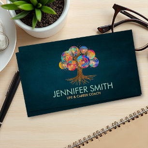Tree of life - colorful spiral branches business card