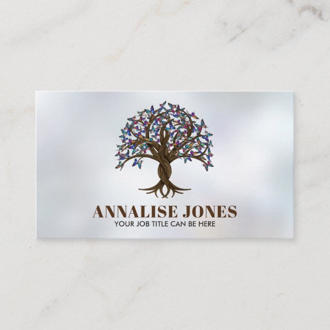 Tree of life - Colourful  Butterflies Business Card (Front)