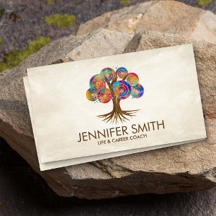 Tree of life - colourful spiral branches business card