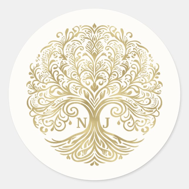 Tree of Life Cream & Gold Celtic Wedding Classic Round Sticker (Front)