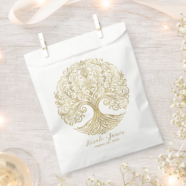 Tree of Life Cream & Gold Celtic Wedding Favour Bag (Clipped)