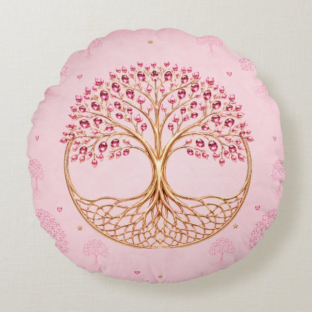 Tree of Life Design Throw Pillow Soft Pink (Front)
