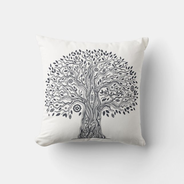 Tree Of Life Doodle Throw Pillow (Front)