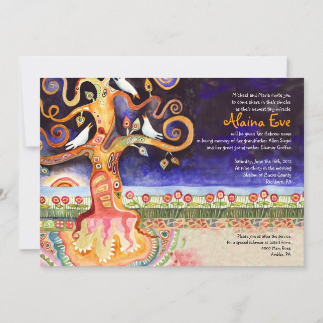 Tree of Life Doves Baby Naming Invitation (Front)