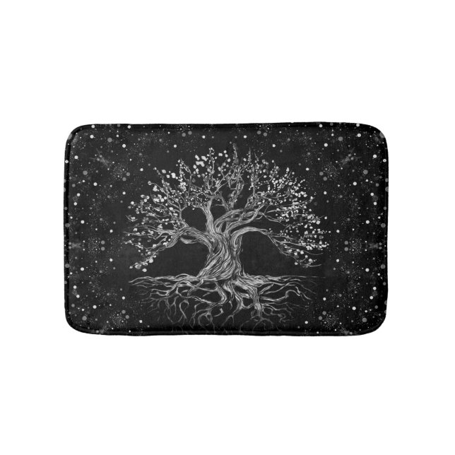Tree of Life Drawing Black and White Bath Mat (Front)