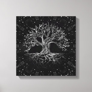 Tree of Life Drawing Black and White Canvas Print