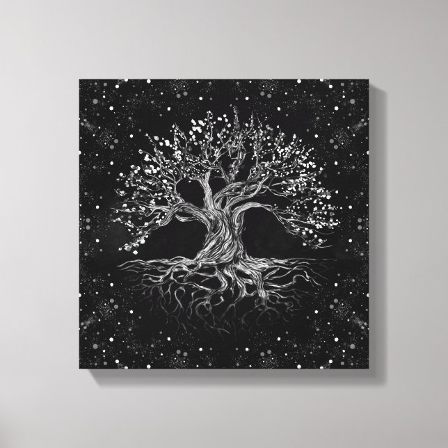 Tree of Life Drawing Black and White Canvas Print (Front)