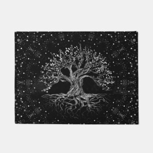 Tree of Life Drawing Black and White Doormat