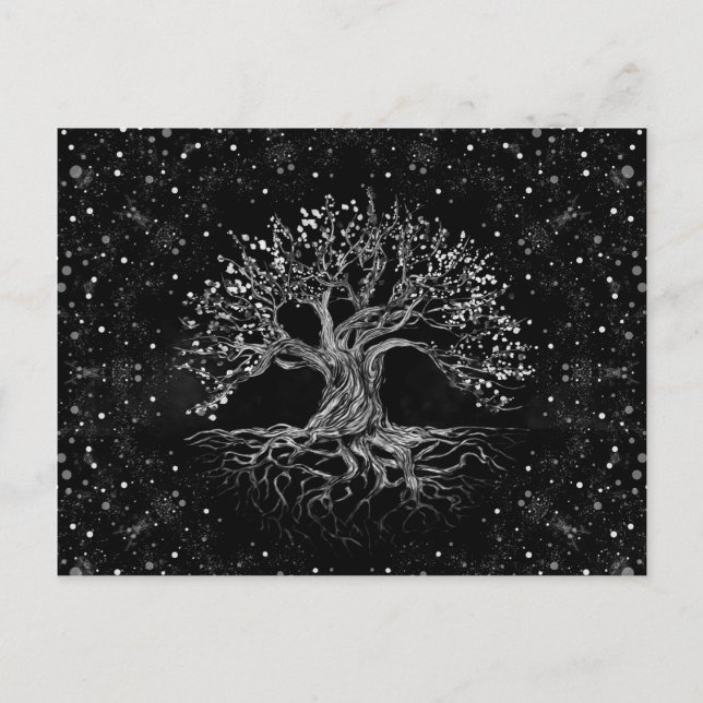 Tree of Life Drawing Black and White Holiday Postcard (Front)