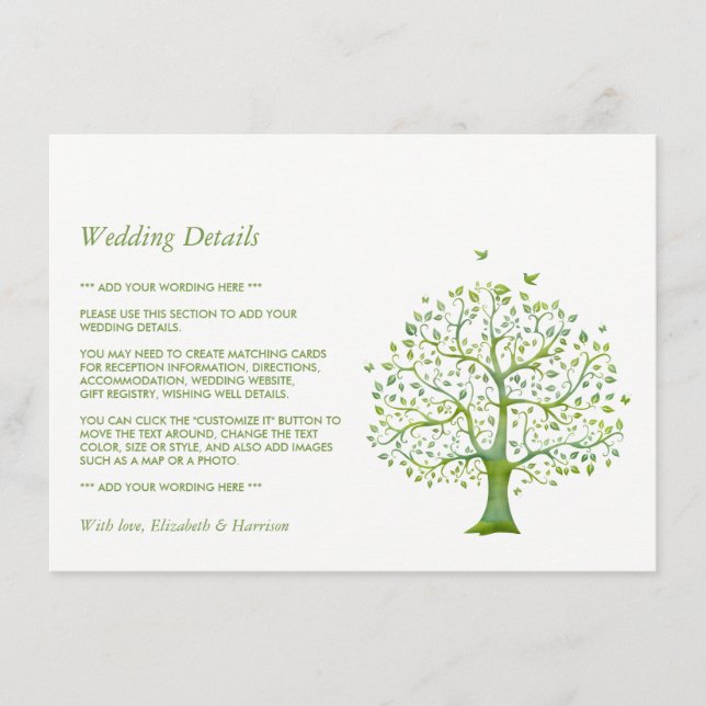 Tree of Life, Elegant Wedding Detail Enclosure Card (Front)