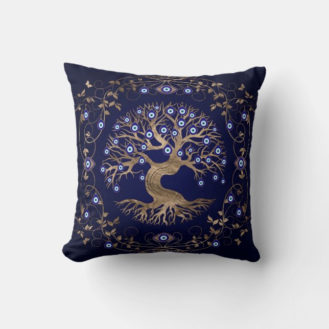 Tree of Life Evil Eye Ornament Throw Pillow (Front)