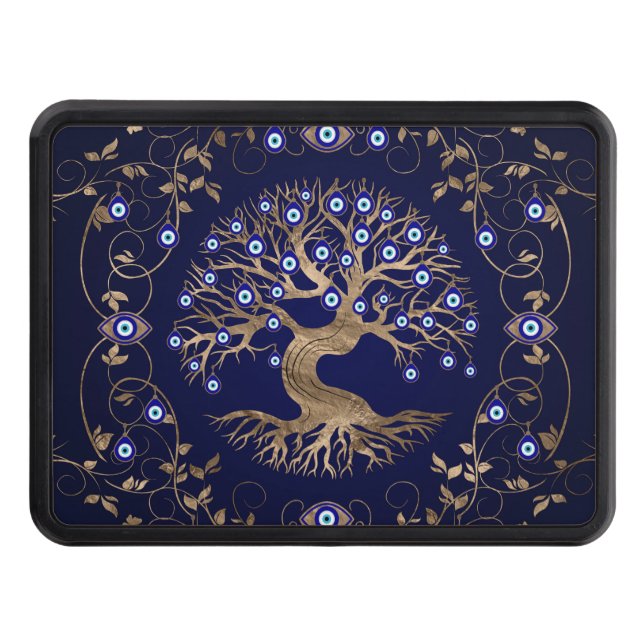 Tree of Life Evil Eye Ornament Trailer Hitch Cover (Front)