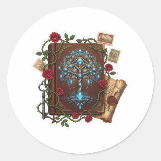 Tree of Life Fantasy Spell Book design Classic Round Sticker