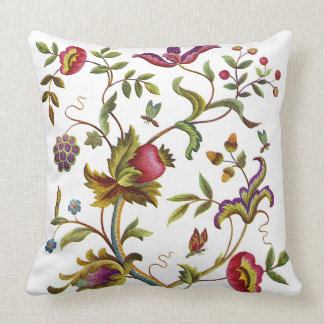 Tree of Life Faux Jacobean Embroidery Pillow