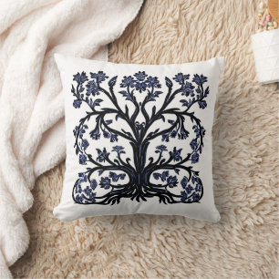 Tree of Life Floral #2 Cobalt Blue and White Throw Pillow