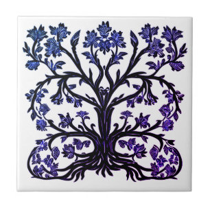 Tree of Life Floral #2 Cobalt Blue and White   Tile