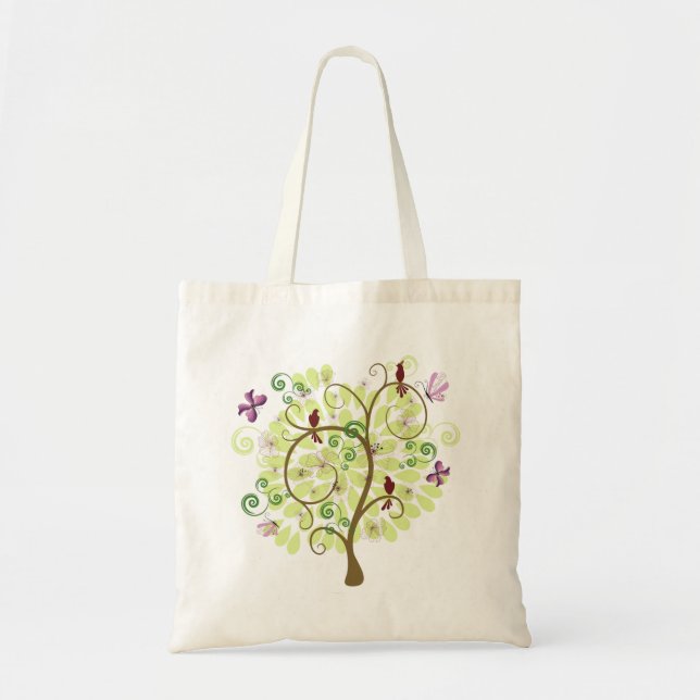 Tree of Life floral stylized green tree birds Tote Bag (Front)