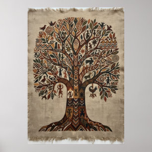 Tree of Life Folk Art Poster Kalamkari Boho Wall