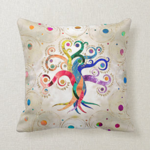 Tree of Life - Gemstone Mineral Rainbow Swirl Throw Pillow