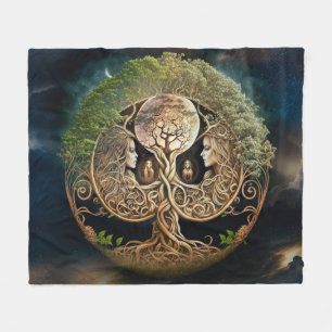 Tree of Life Goddess and Moon Fleece Blanket