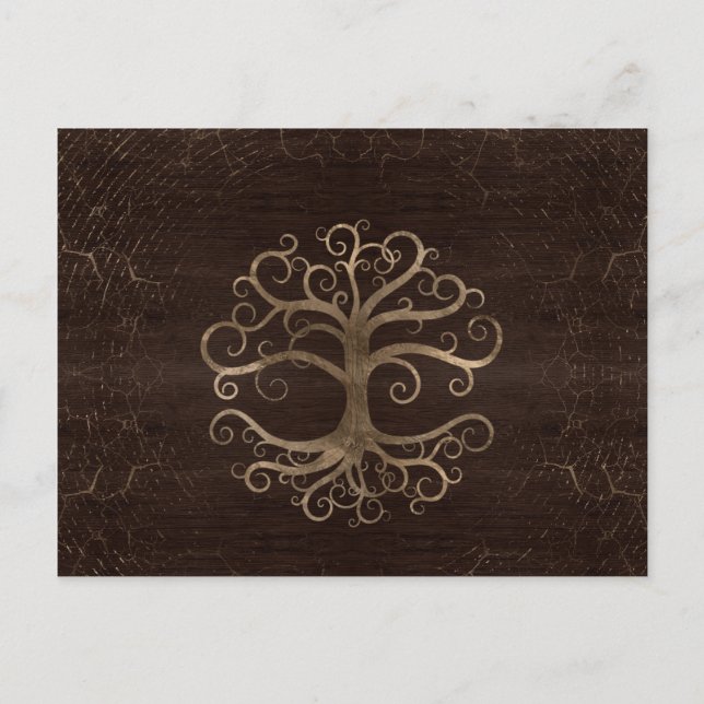 Tree of life Gold on Wooden Texture Holiday Postcard (Front)