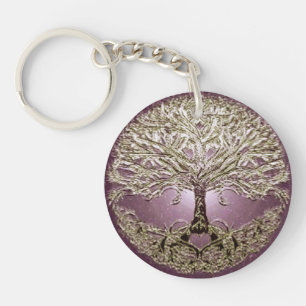 Tree of Life Golden Heart Keychain