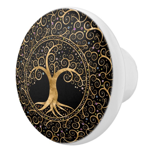 Tree of life Golden Spiral and Gemstones Ceramic Knob (Right)