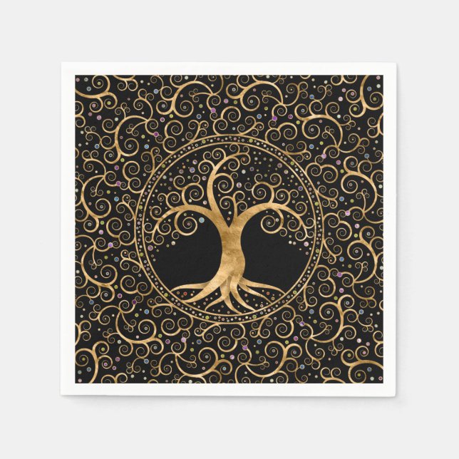 Tree of life Golden Spiral and Gemstones Napkin (Front)