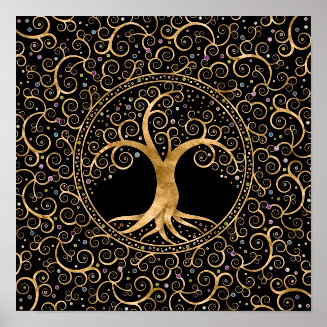 Tree of life Golden Spiral and Gemstones Poster (Front)