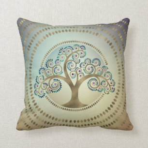 Tree of life Golden Spiral and Marble Throw Pillow