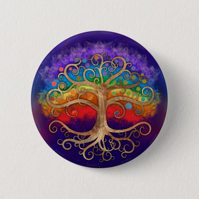 Tree of life Golden Swirl and Rainbow 2 Inch Round Button (Front)
