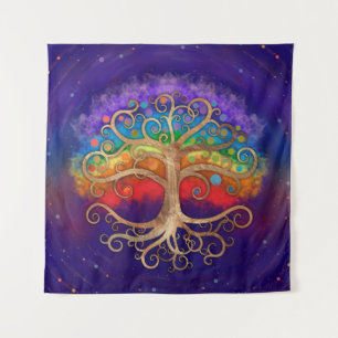 Tree of life Golden Swirl and Rainbow Tapestry