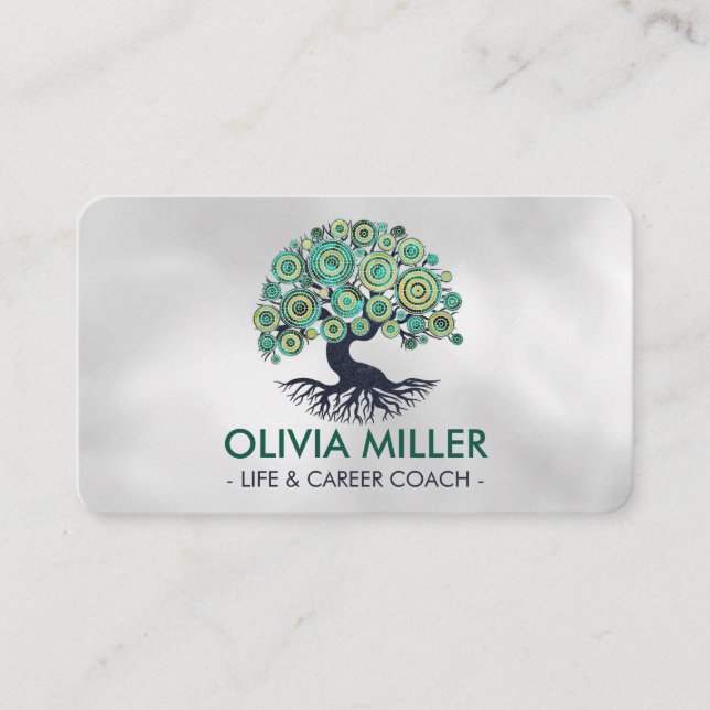 Tree of life - Green Mosaic Circles Business Card (Front)