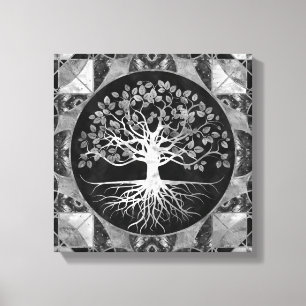 Tree of life - Grey scale Gemstone Canvas Print