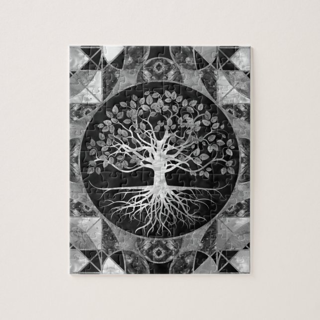 Tree of life - Grey scale Gemstone Jigsaw Puzzle (Vertical)