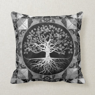 Tree of life - Grey scale Gemstone Throw Pillow