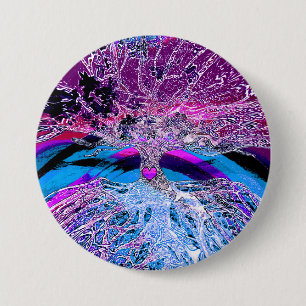 Tree of Life Hear in Purple and Blue w/ Rainbow 3 Inch Round Button