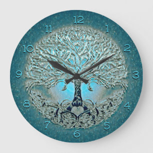 Tree of Life Heart in Blue Colours Large Clock
