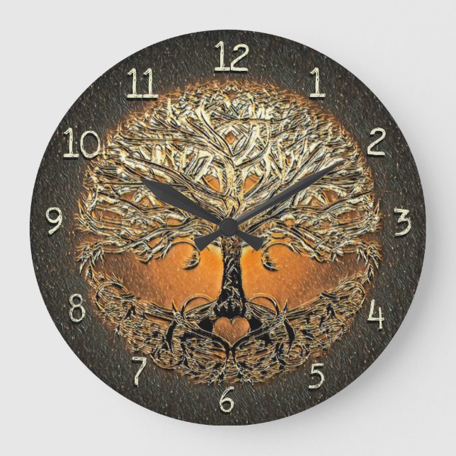 Tree of Life Heart in Copper Colors Large Clock (Front)