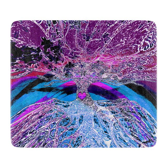 Tree of Life Heart in Purple and Blue Cutting Board (Front)