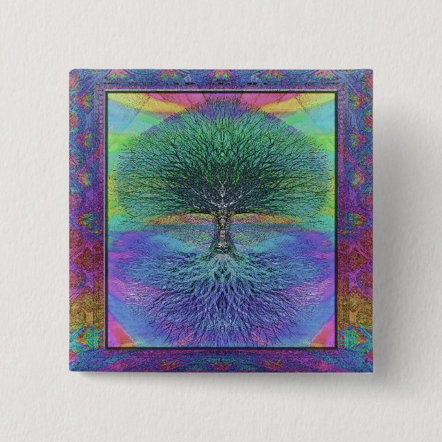 Tree of Life Hope and Peace 2 Inch Square Button (Front)
