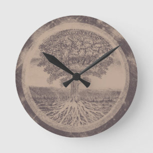 Tree of Life in Brown Round Clock