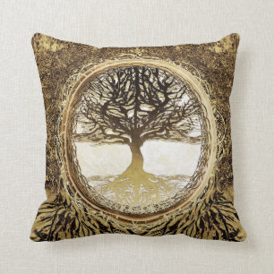 Tree of Life in Brown Throw Pillow